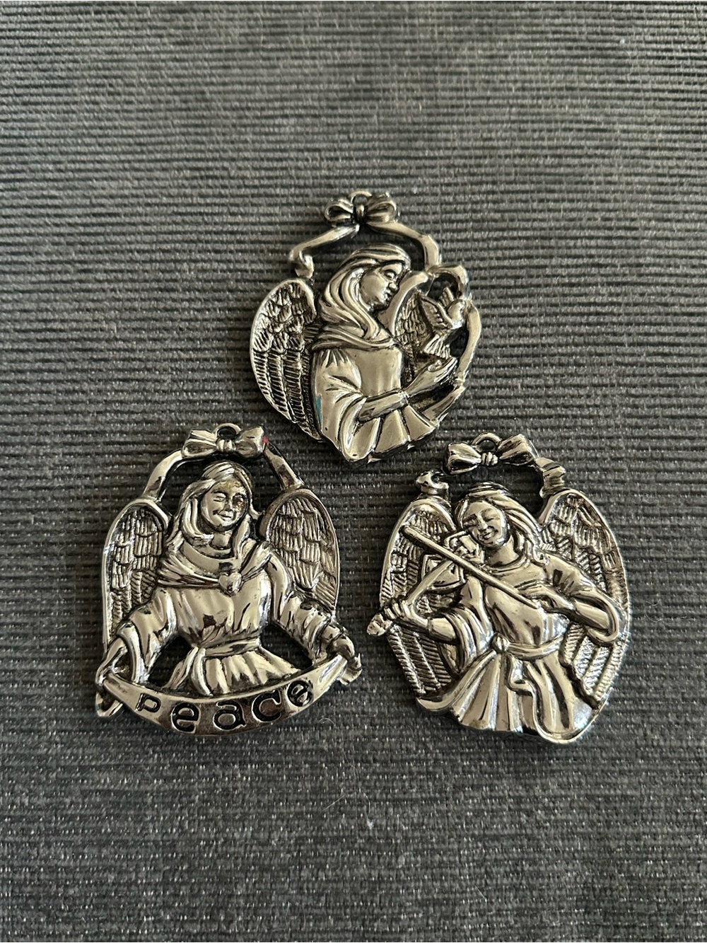 Gorham Christmas Ornament Silver tone Angels Set of 3